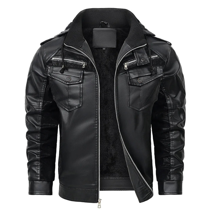 Maverick Men's Fleece Lined Leather Hooded Jacket