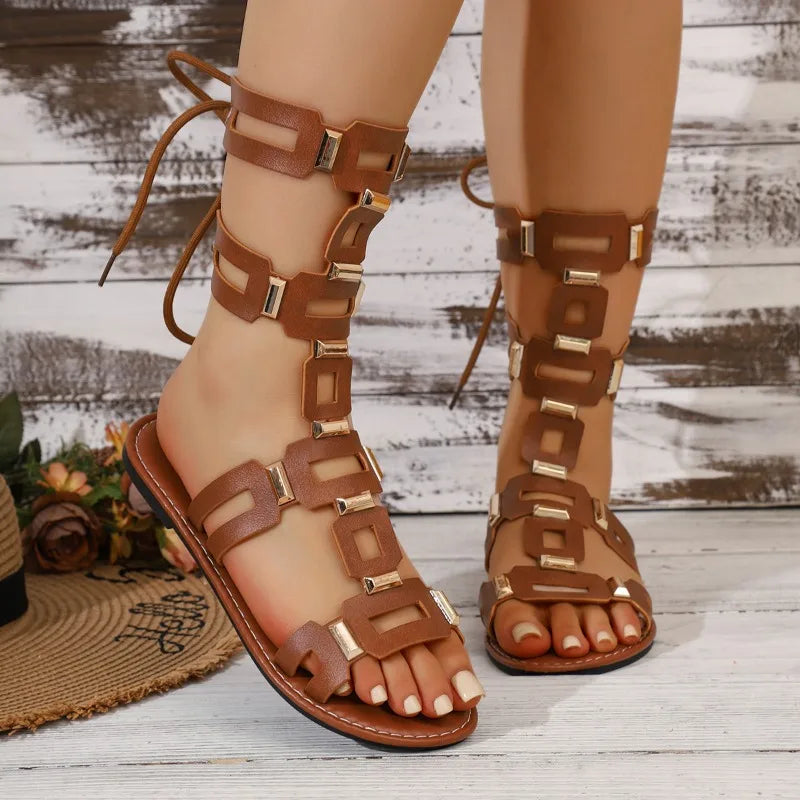 Thessa Leather Gladiator Lace-Up Sandals