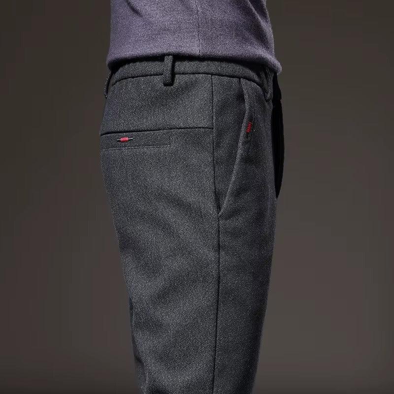 Side view of Henderson Slim-Fit Pants showcasing tailored structure and soft fabric blend.