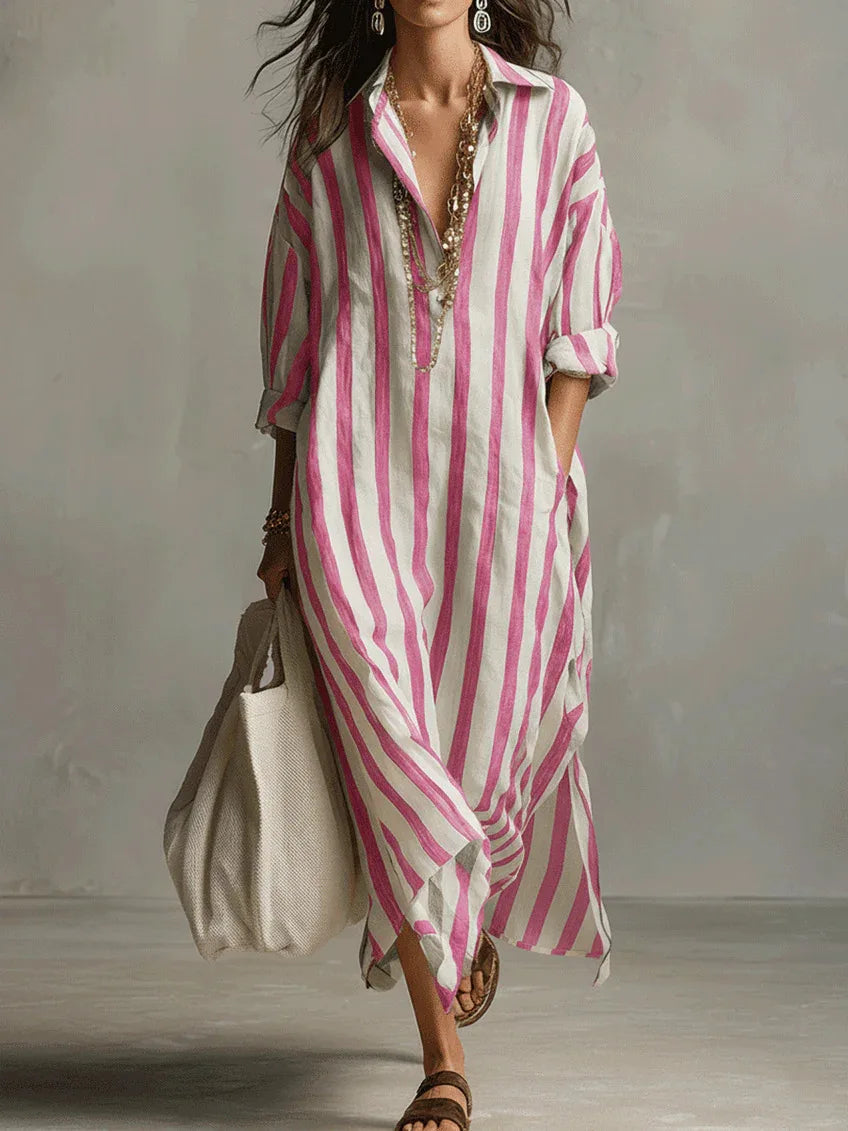 Seren Striped Linen Maxi Dress