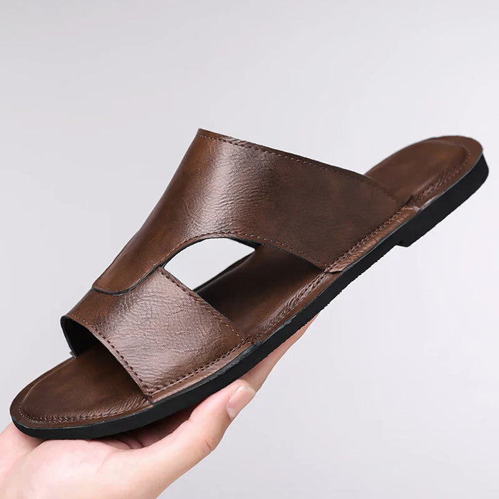 Beckett Brown Leather Slides