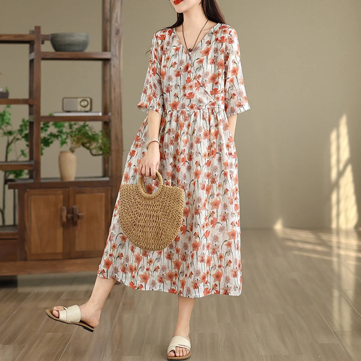 Poppy Women's Floral Maxi Dress with Sleeves
