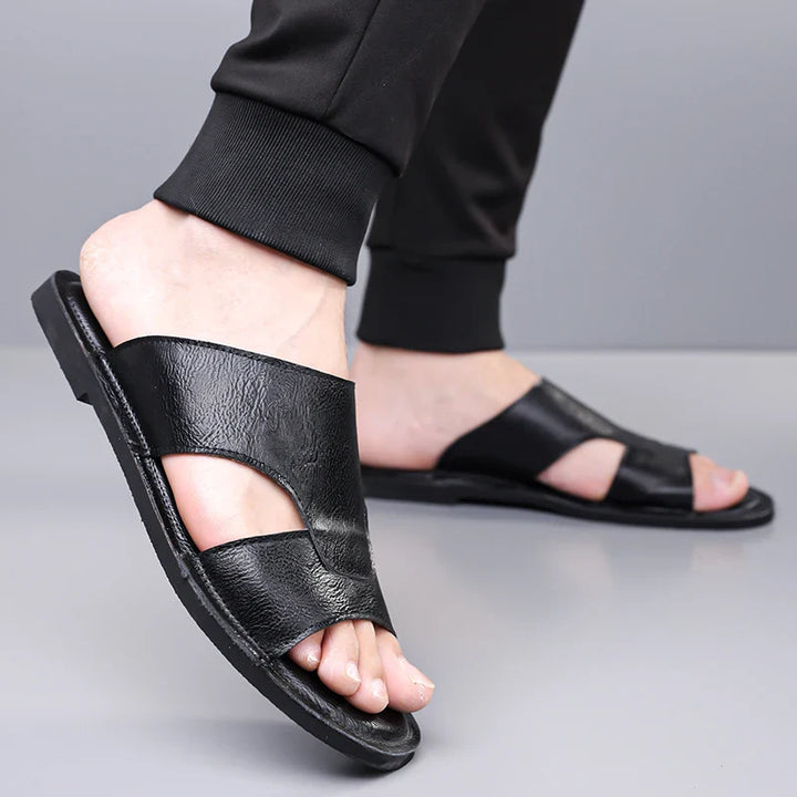 Beckett Brown Leather Slides