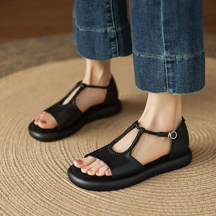 Sienna Woven Leather T-Strap Sandals