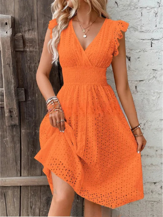 Sienna Women's Eyelet V-Neck Midi Dress