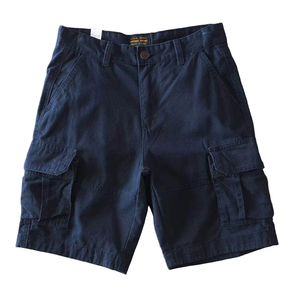 Mens Cotton Cargo Shorts, Khaki Black Utility Work Knee Shorts
