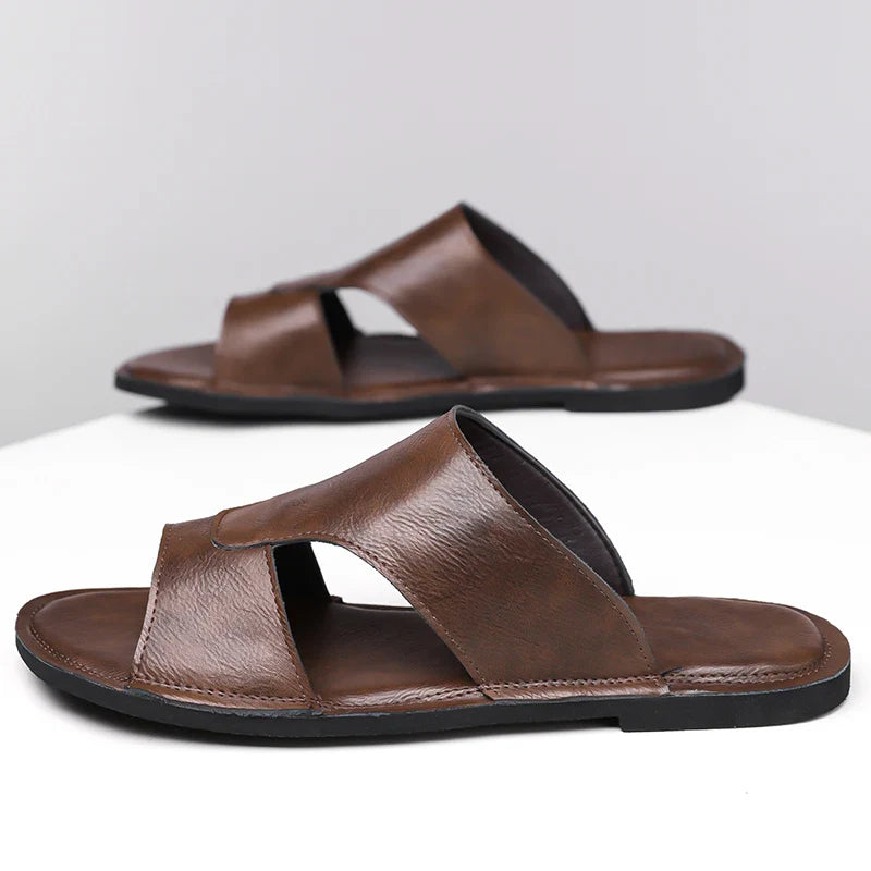 Beckett Brown Leather Slides