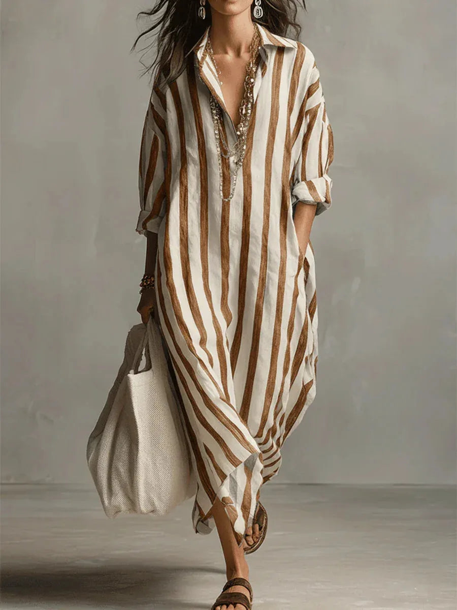 Seren Striped Linen Maxi Dress