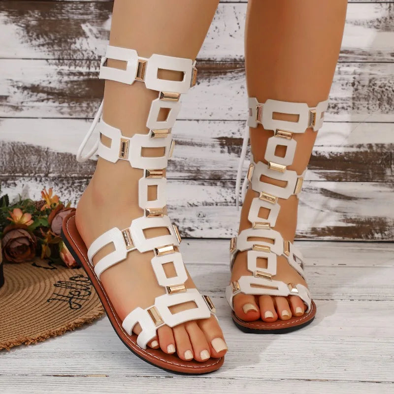 Thessa Leather Gladiator Lace-Up Sandals