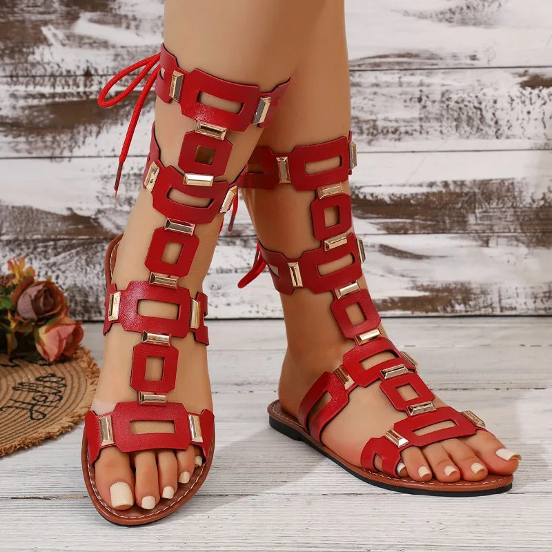 Thessa Leather Gladiator Lace-Up Sandals