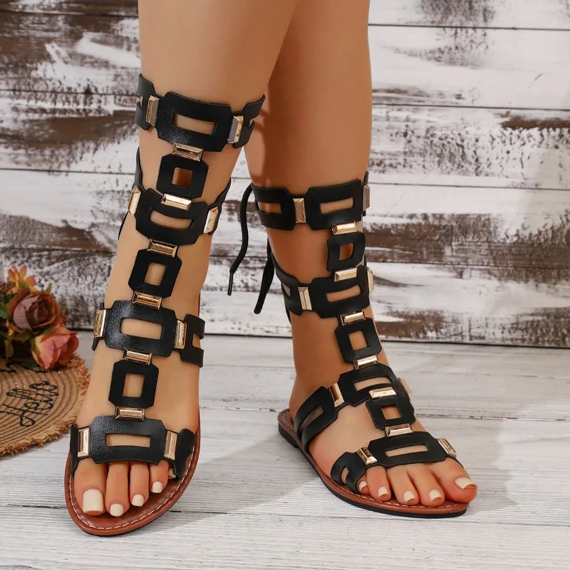 Thessa Leather Gladiator Lace-Up Sandals