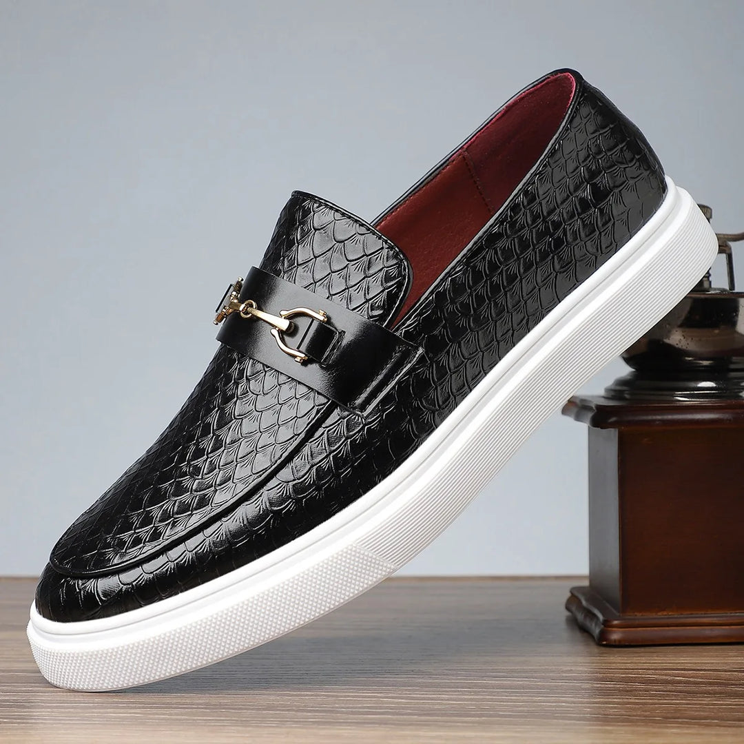 Braxley Men's Croc Embossed Genuine Leather Slip-On Loafers