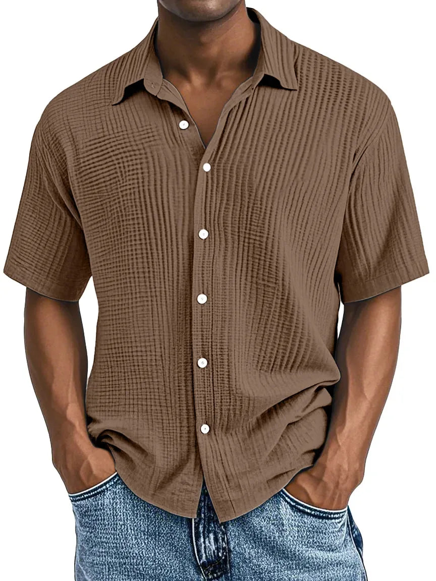 Bancroft Crinkle Textured Cotton Short Sleeve Shirt