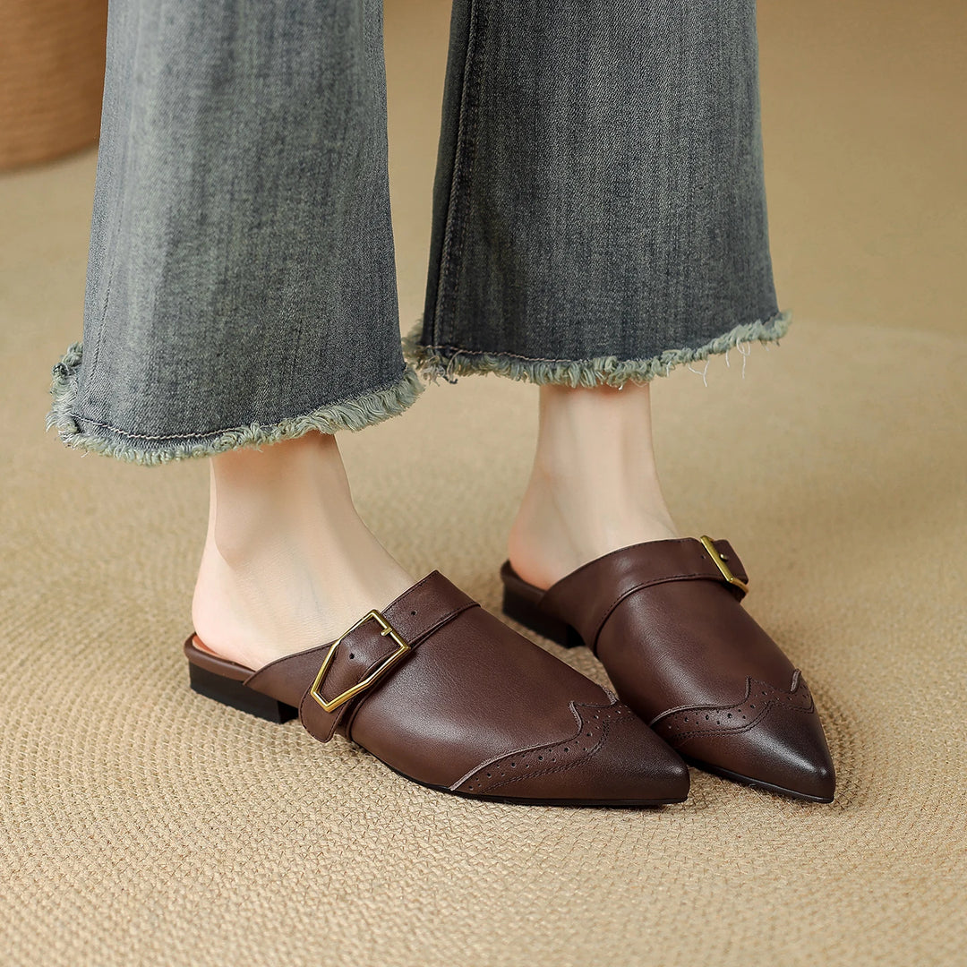 Marcelle Genuine Leather Pointed-Toe Mules