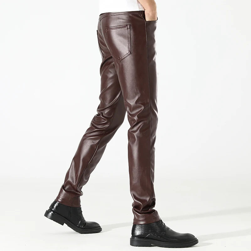 Kairos Men's Slim Fit Faux Leather Trousers