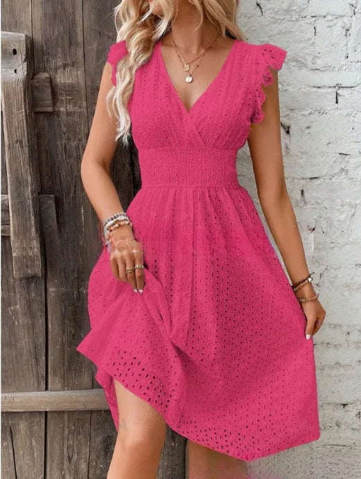 Sienna Women's Eyelet V-Neck Midi Dress