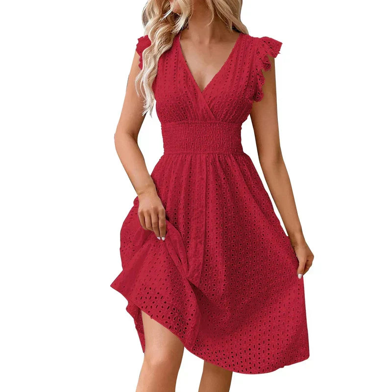 Sienna Women's Eyelet V-Neck Midi Dress