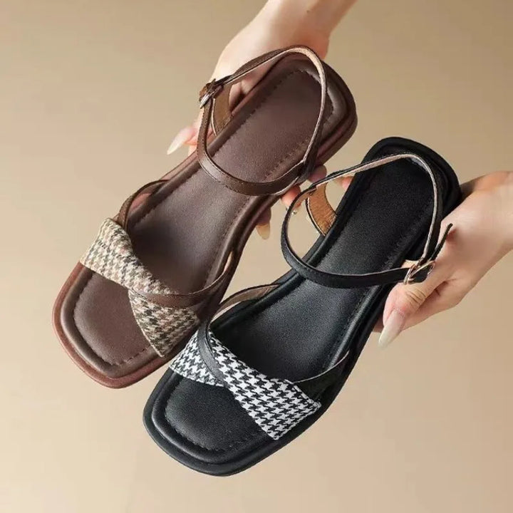 Ashlar Houndstooth Ankle Strap Sandals