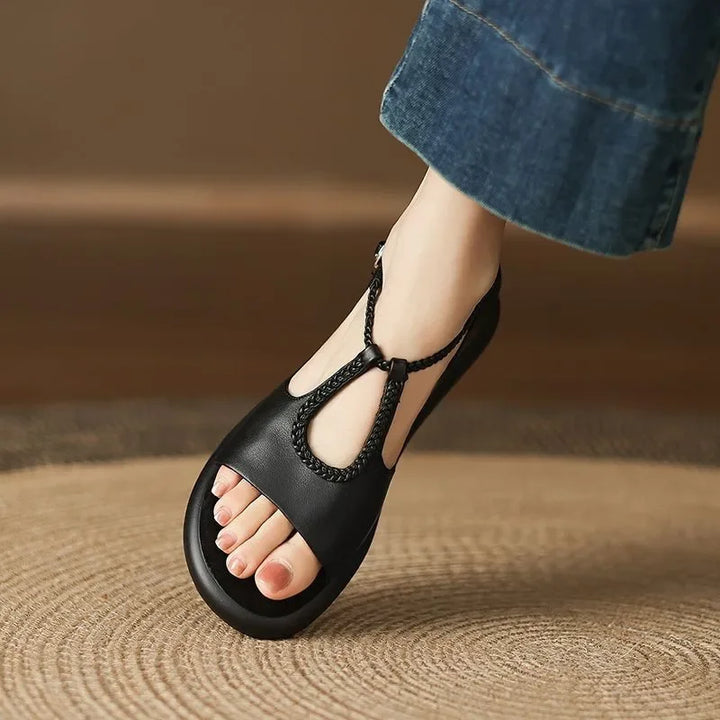 Sienna Woven Leather T-Strap Sandals