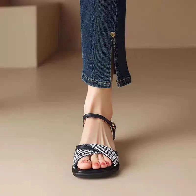 Ashlar Houndstooth Ankle Strap Sandals