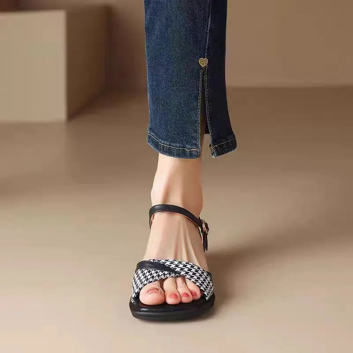 Ashlar Houndstooth Ankle Strap Sandals
