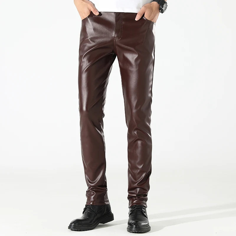 Kairos Men's Slim Fit Faux Leather Trousers