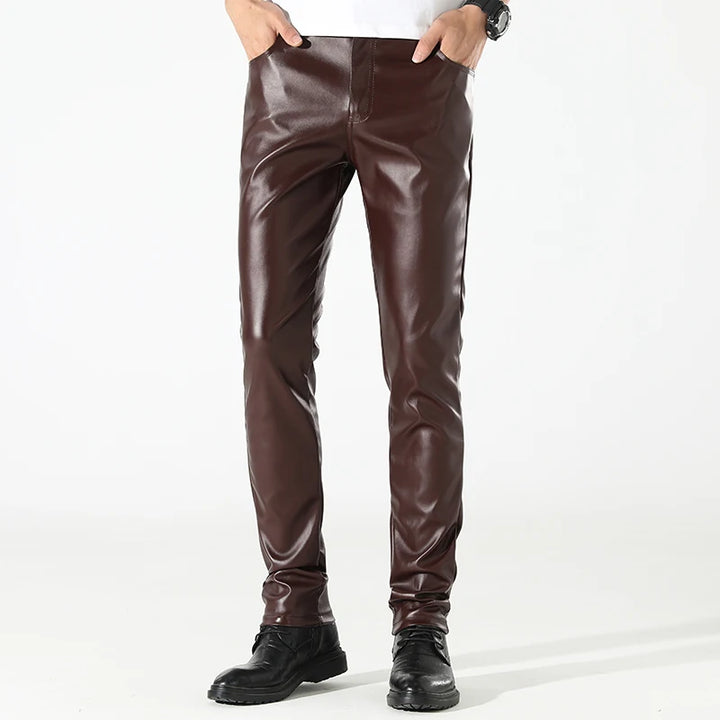 Kairos Men's Slim Fit Faux Leather Trousers