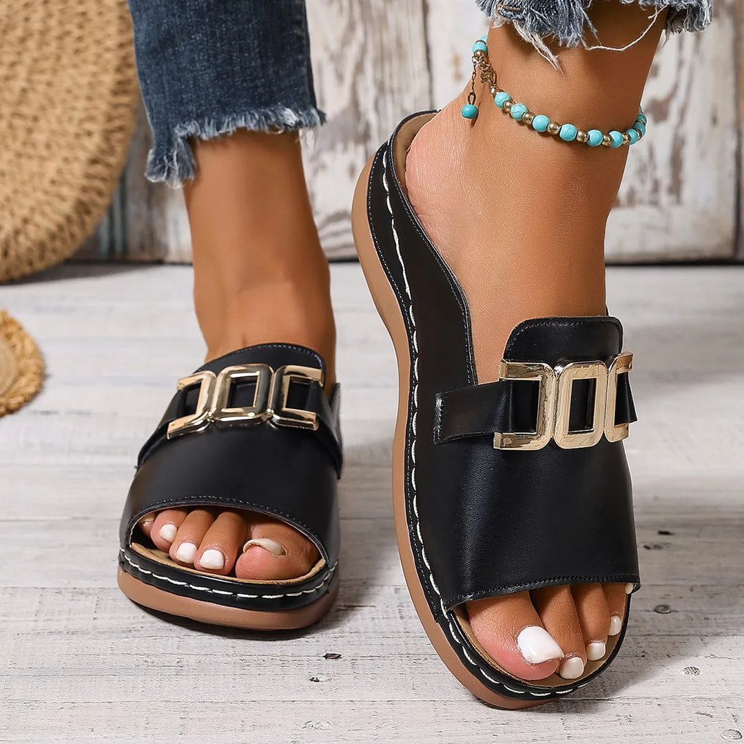 Callan Leather Platform Wedge Sandals