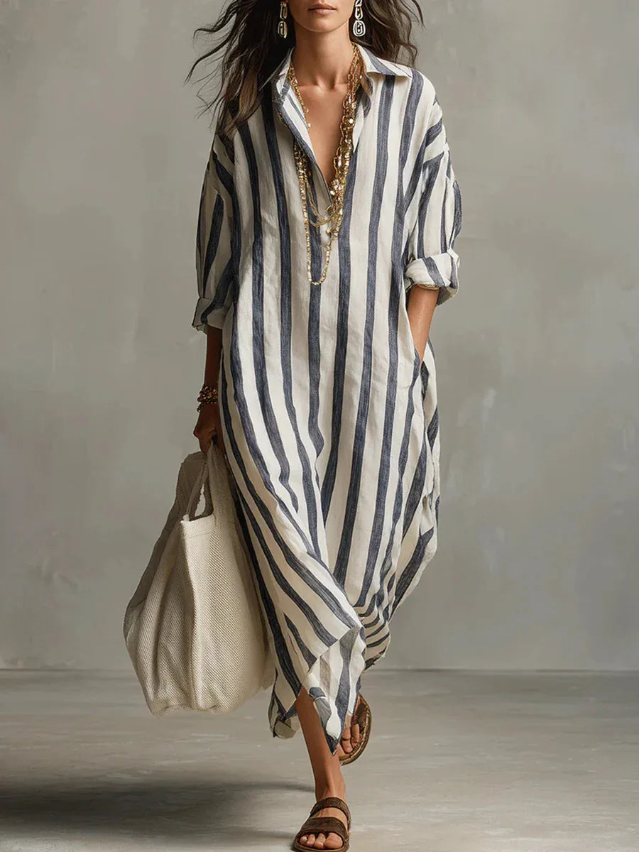 Seren Striped Linen Maxi Dress