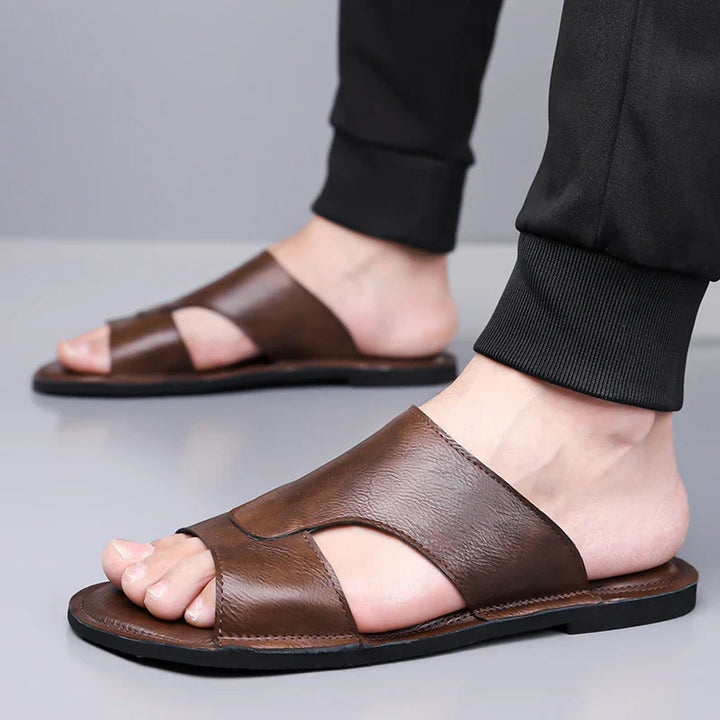 Beckett Brown Leather Slides