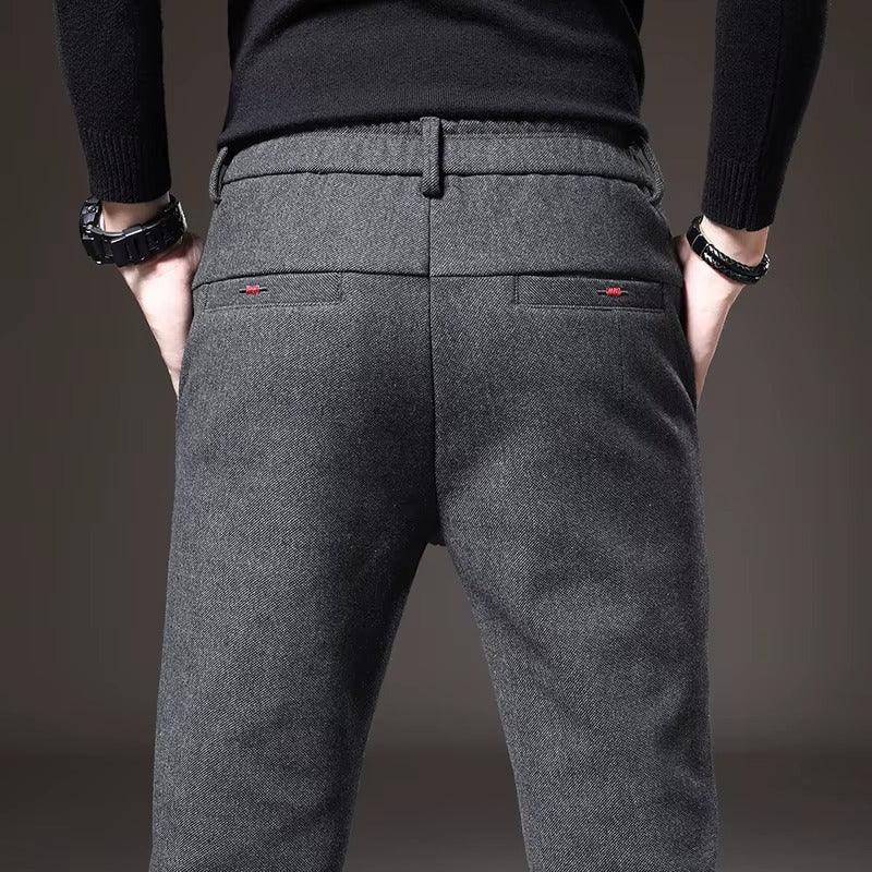 Back view of Henderson Slim-Fit Pants in gray, showcasing flexible fit and tailored design, perfect for casual and formal wear.