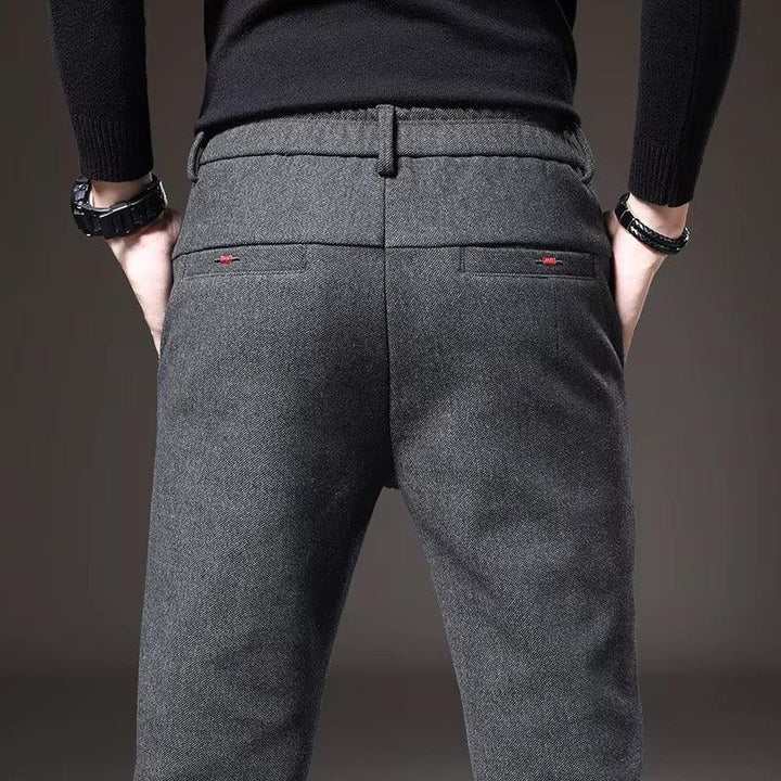 Back view of Henderson Slim-Fit Pants in gray, showcasing flexible fit and tailored design, perfect for casual and formal wear.