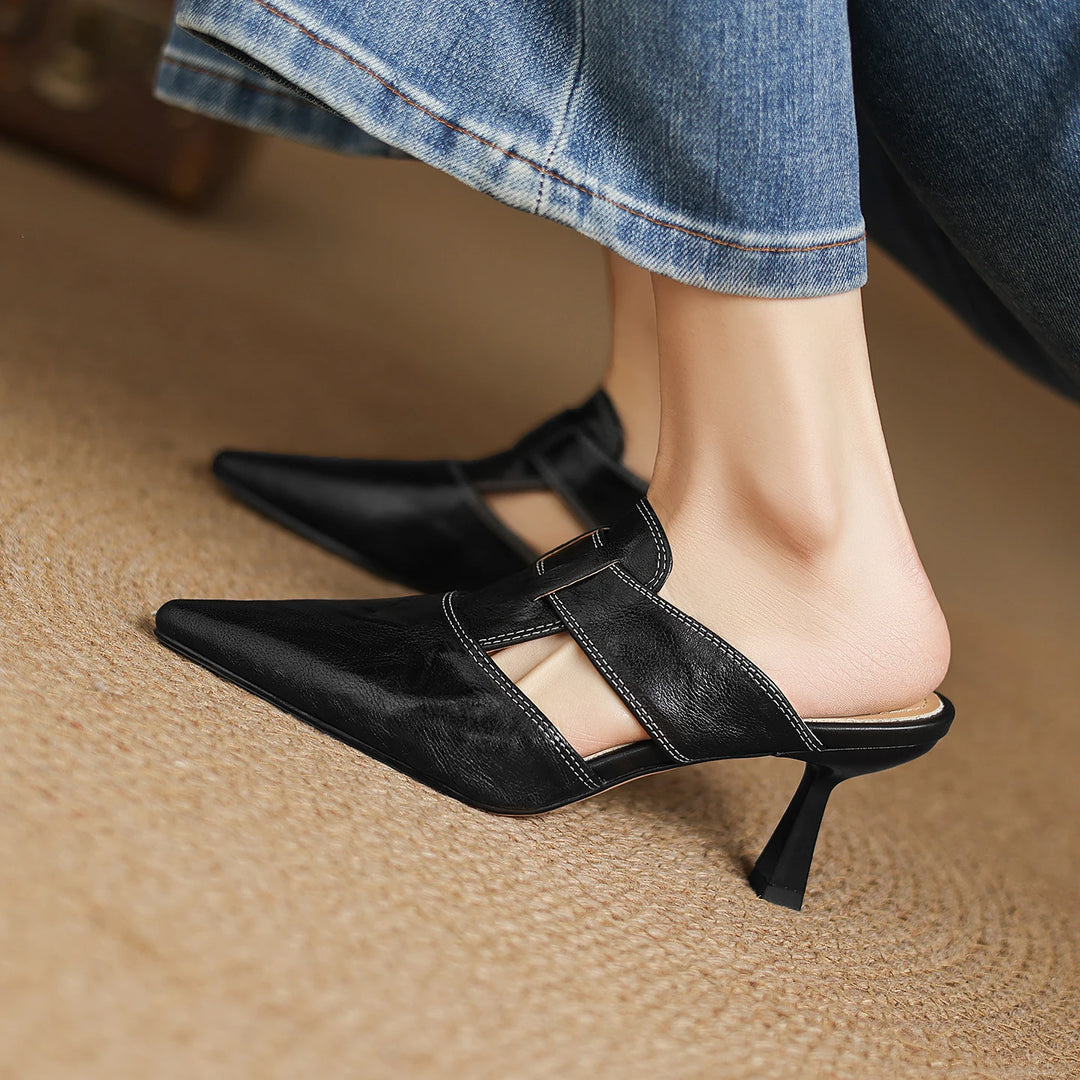 Marlowe Genuine Leather Pointed-Toe Mules