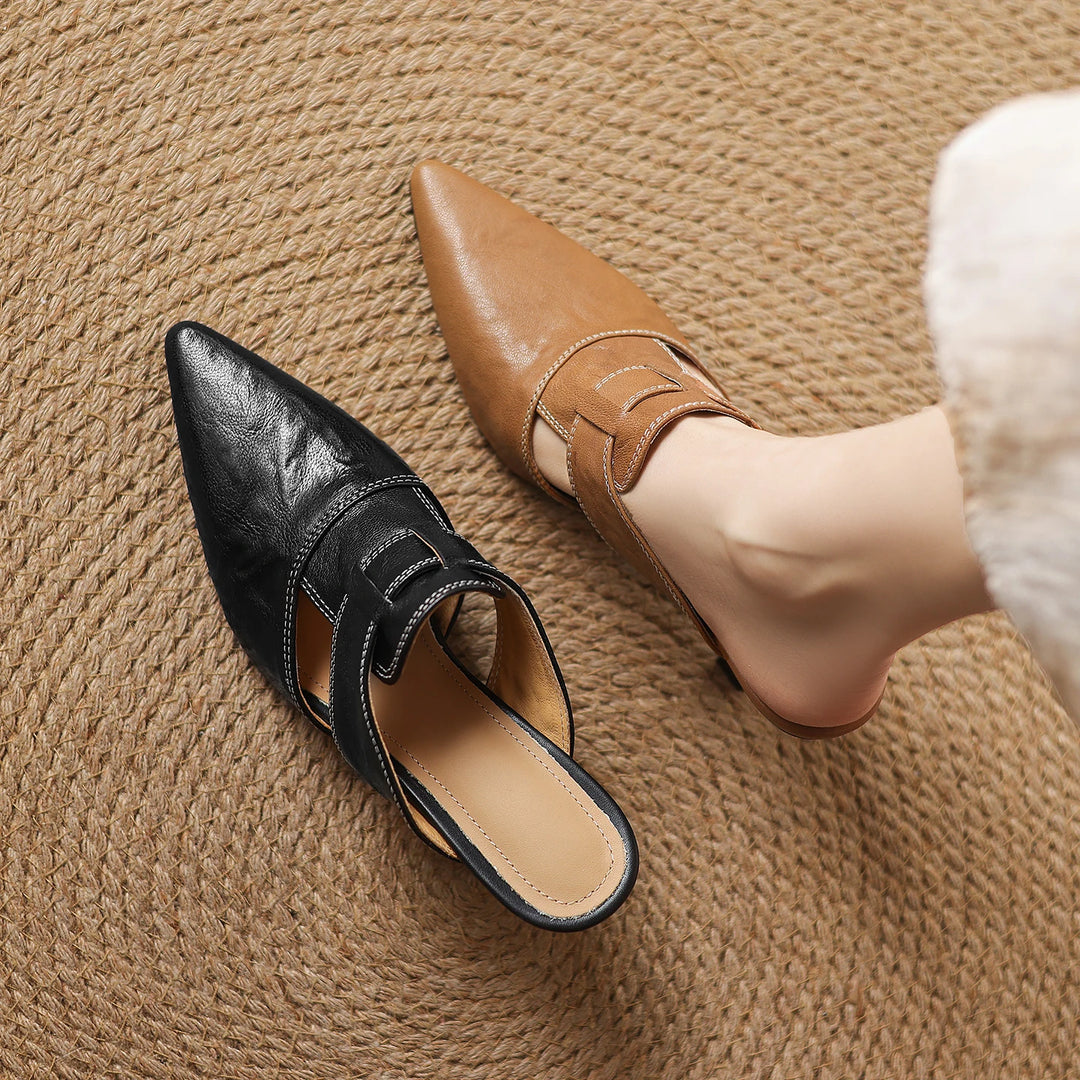 Marlowe Genuine Leather Pointed-Toe Mules