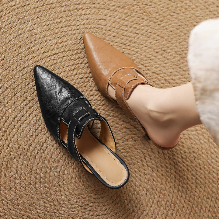 Marlowe Genuine Leather Pointed-Toe Mules