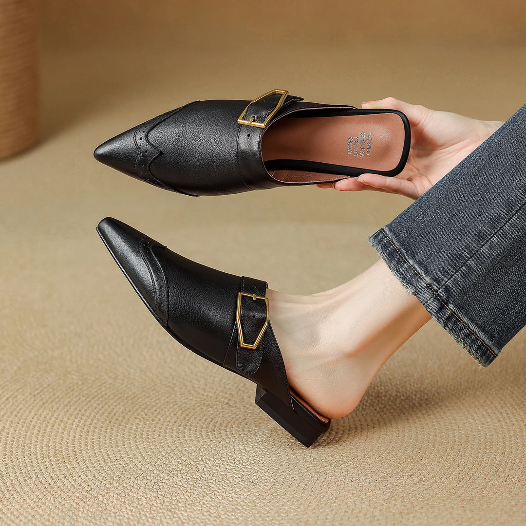 Marcelle Genuine Leather Pointed-Toe Mules