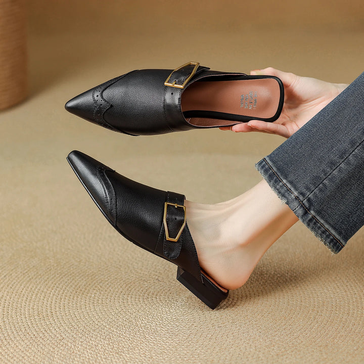 Marcelle Genuine Leather Pointed-Toe Mules