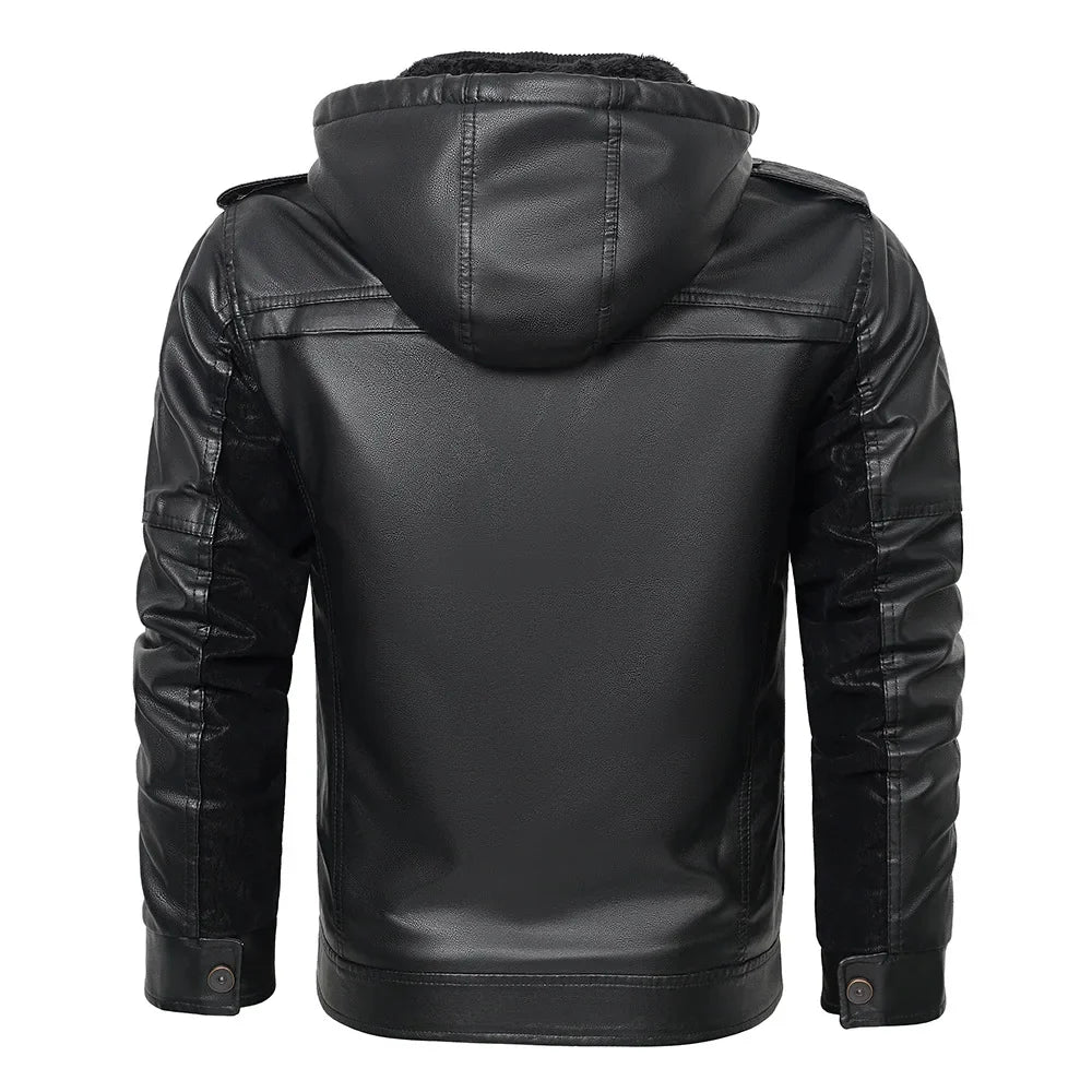 Maverick Men's Fleece Lined Leather Hooded Jacket