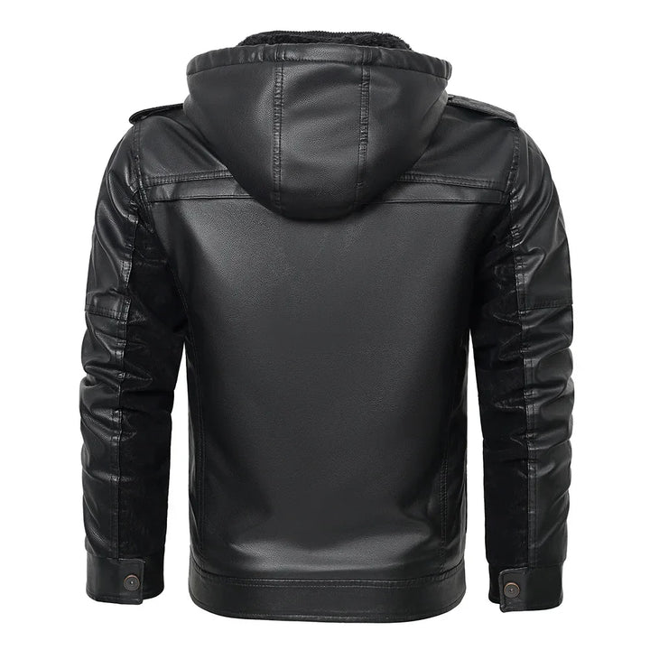 Maverick Men's Fleece Lined Leather Hooded Jacket