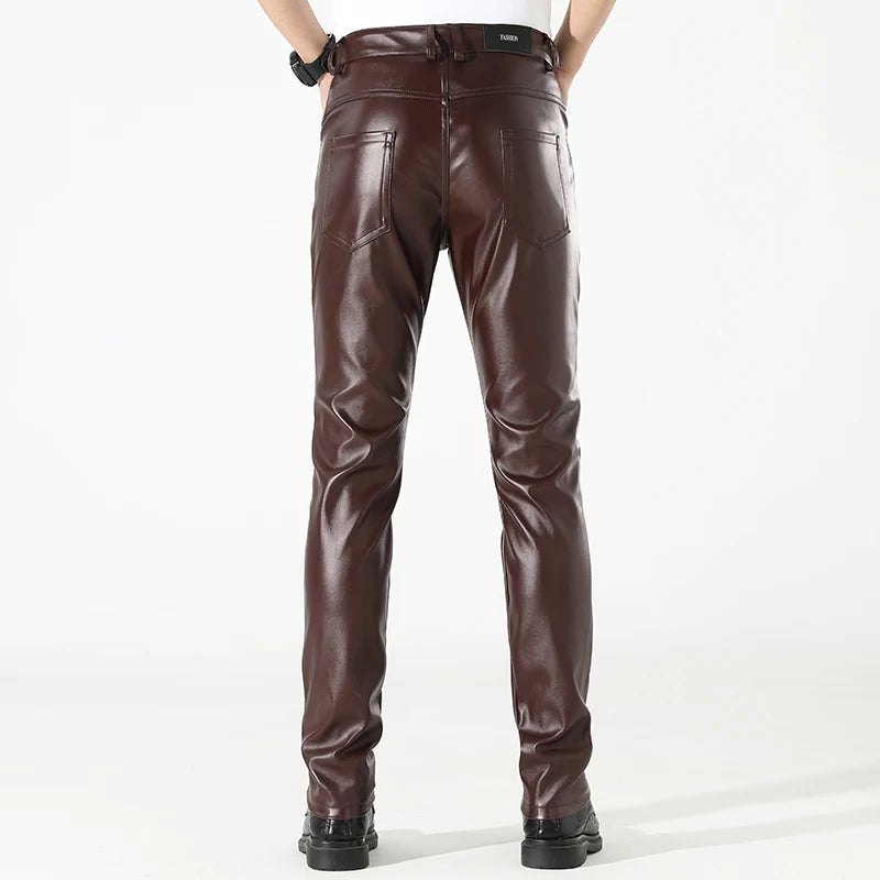Kairos Men's Slim Fit Faux Leather Trousers