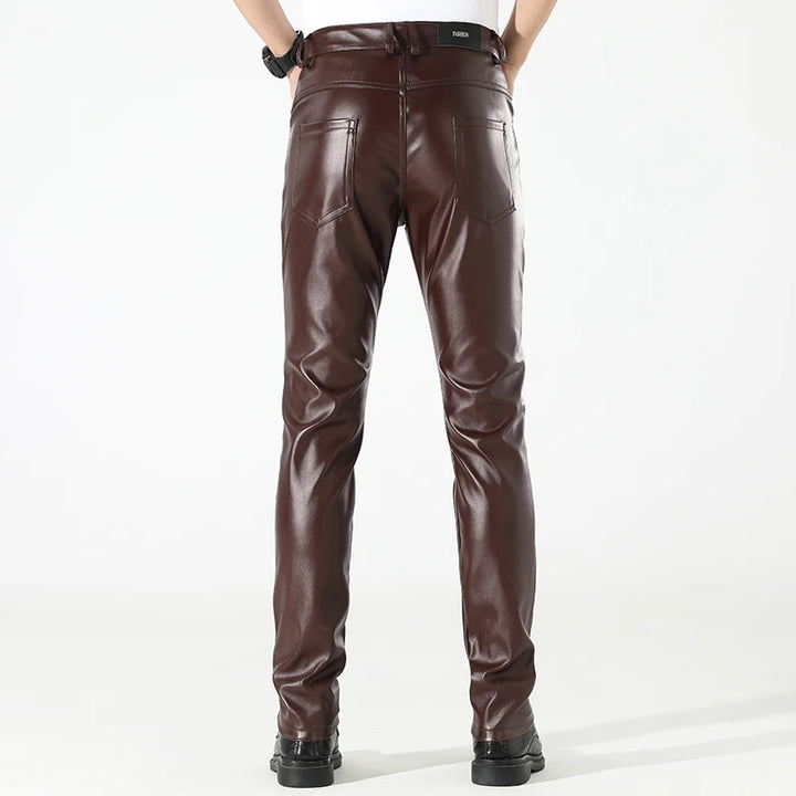 Kairos Men's Slim Fit Faux Leather Trousers