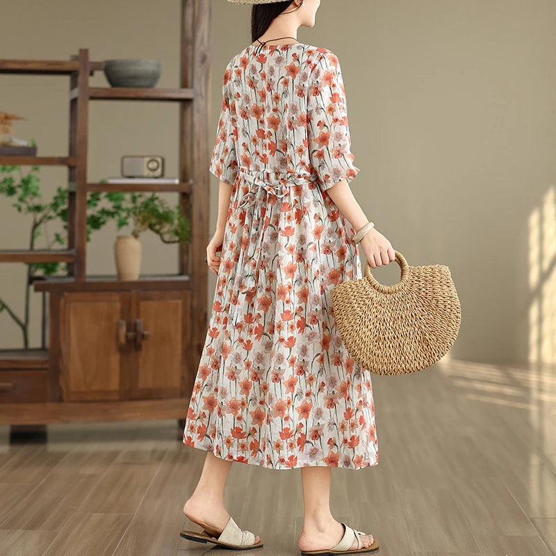 Poppy Women's Floral Maxi Dress with Sleeves