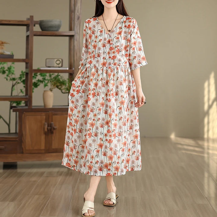 Poppy Women's Floral Maxi Dress with Sleeves
