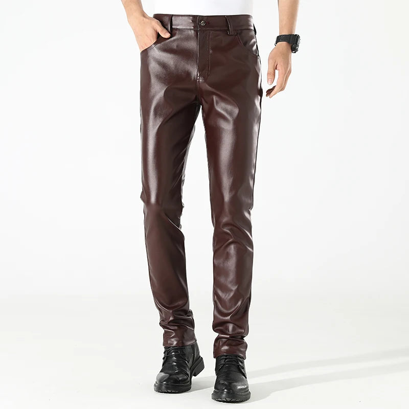 Kairos Men's Slim Fit Faux Leather Trousers