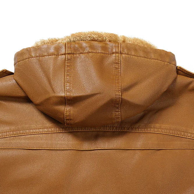 Maverick Men's Fleece Lined Leather Hooded Jacket