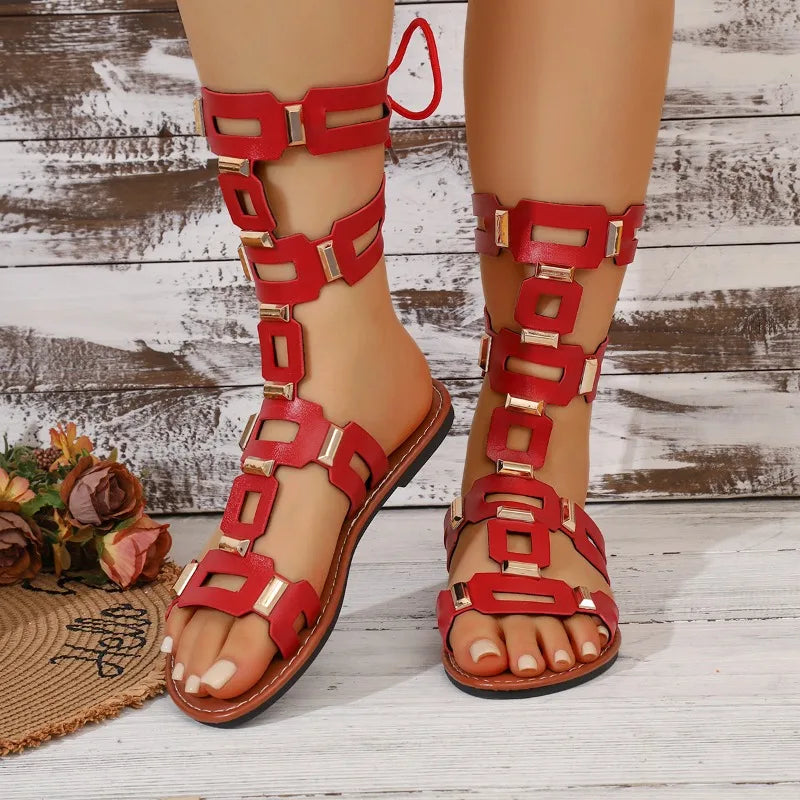 Thessa Leather Gladiator Lace-Up Sandals