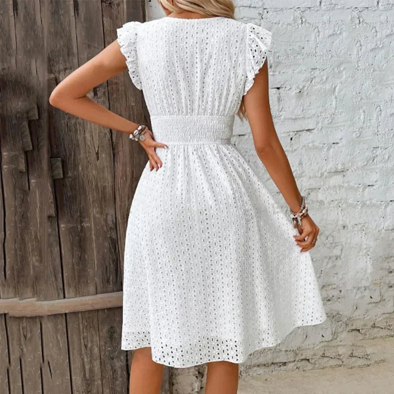 Sienna Women's Eyelet V-Neck Midi Dress