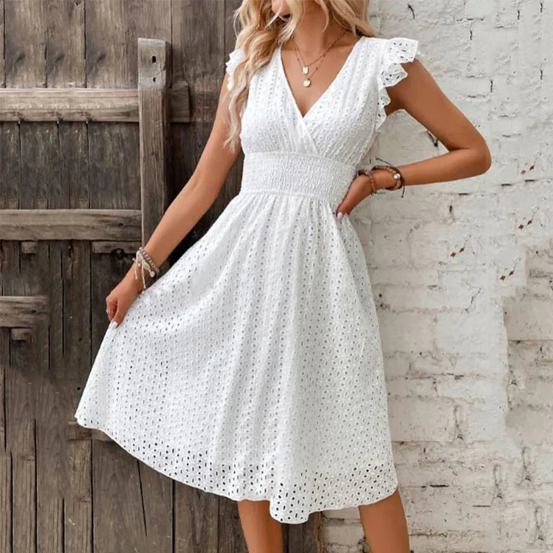 Sienna Women's Eyelet V-Neck Midi Dress