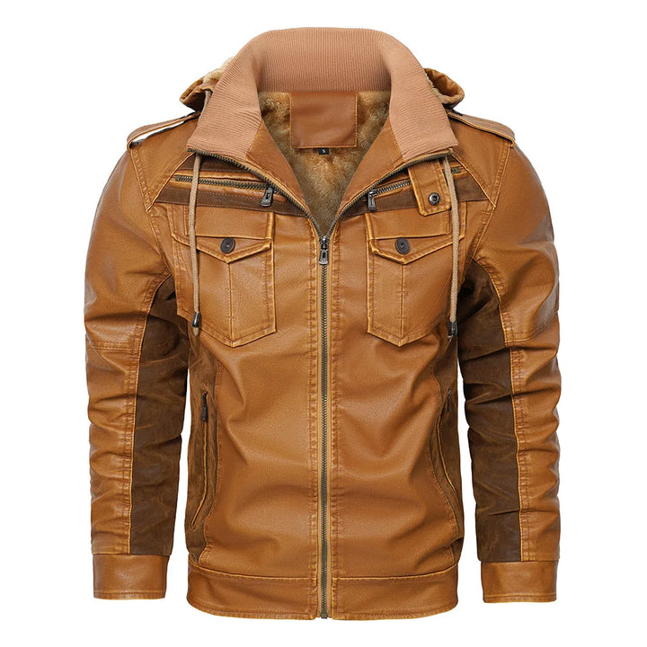 Maverick Men's Fleece Lined Leather Hooded Jacket