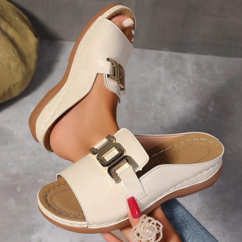 Callan Leather Platform Wedge Sandals
